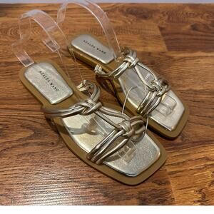 Azalea Wang Stetson Slide Sandals – Gold, Size 8 NWOT Comfortable Glam Footwear